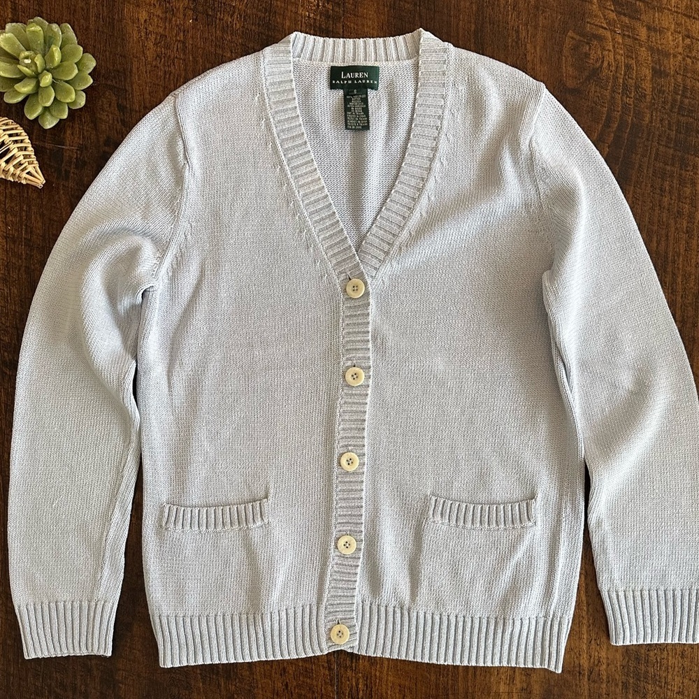 Lauren Ralph Lauren | Vintage Cotton Powder Blue V-Neck Cardigan, Size S